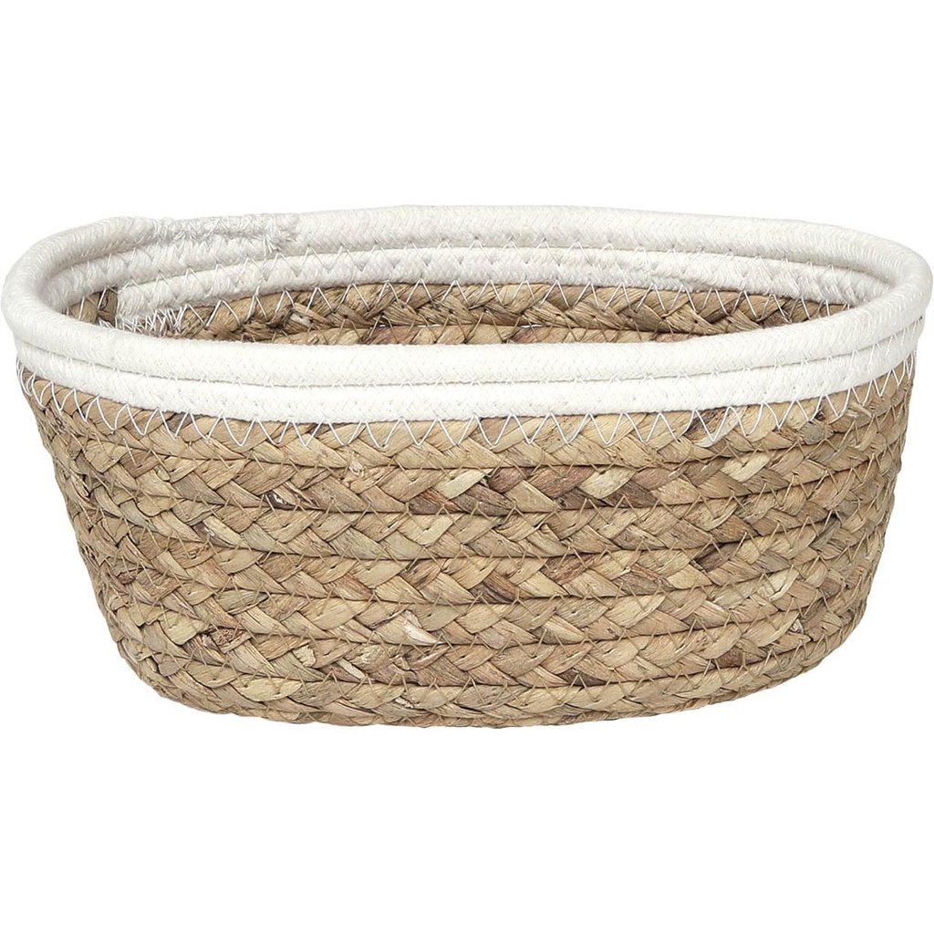 Panier ovale coton/matiere vegetale 21x16x9 cm - naturel/blanc