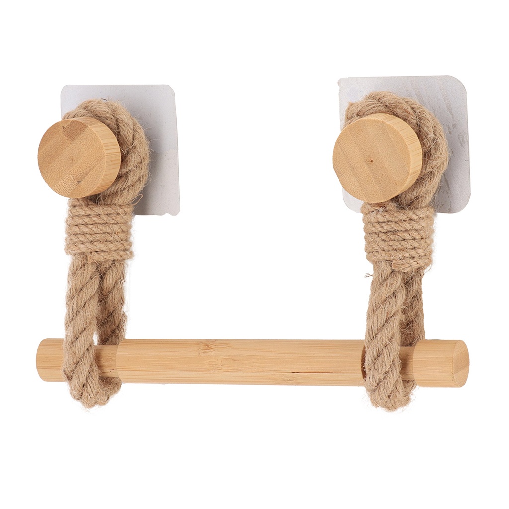 Derouleur papier wc bambou + lanieres en corde sur sticker - naturel