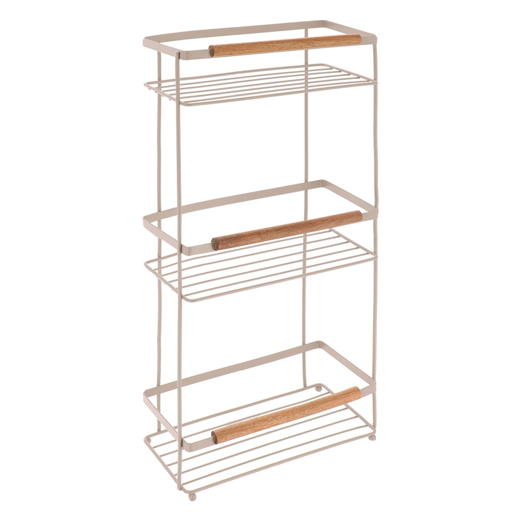 Etagere rectangulaire metal 3 niveaux / deco acacia - beige