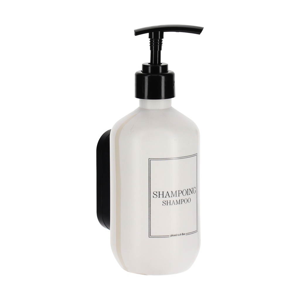 Distributeur pour shampoing plastique 380 ml avec support mural a fixer ou 3m - blanc