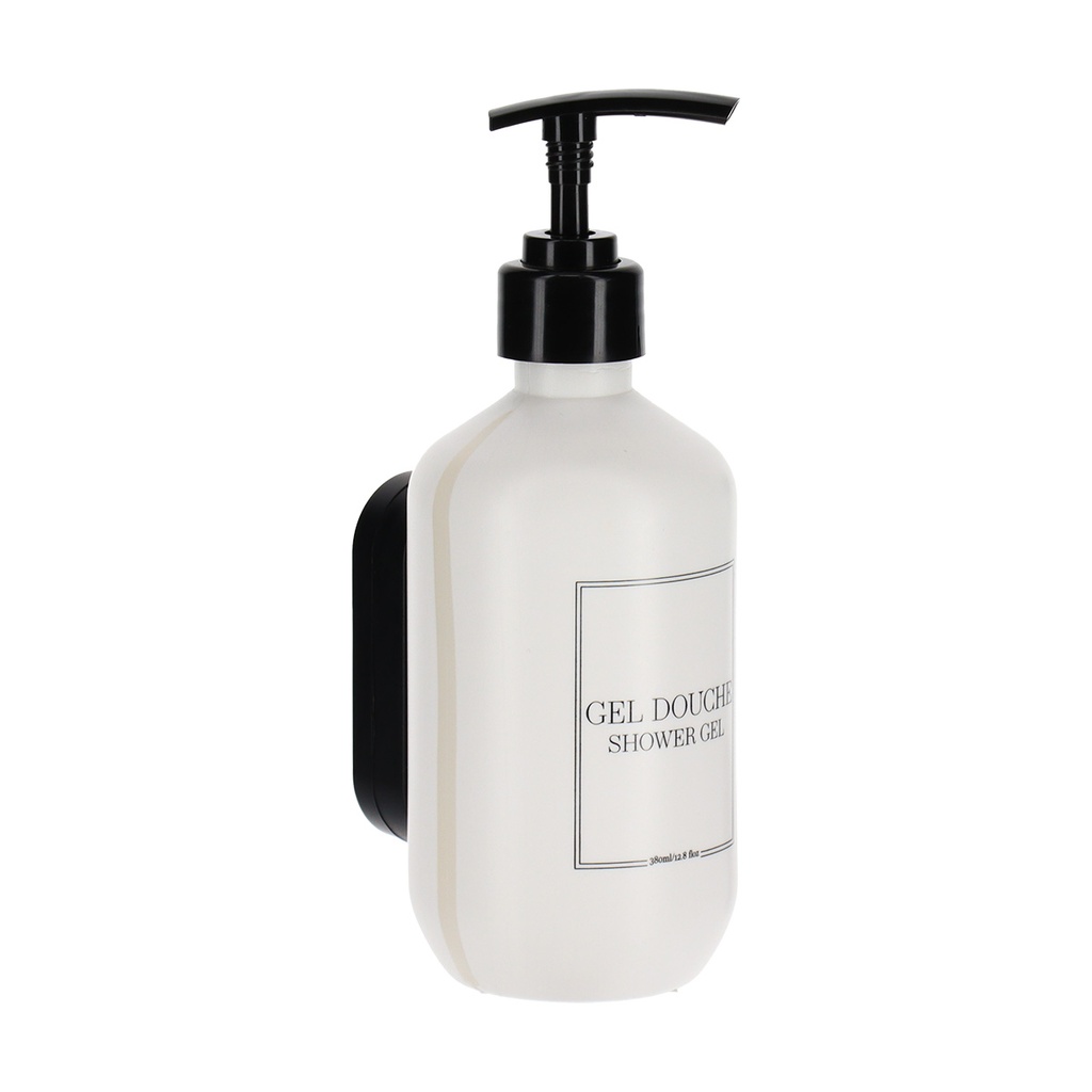 Distributeur pour gel douche plastique 380 ml avec support mural a fixer ou 3m - blanc