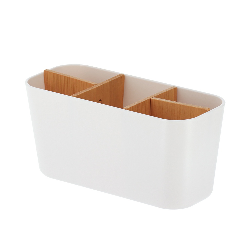 Organisateur rectangulaire 5 comp. plastique/bambou - blanc mat