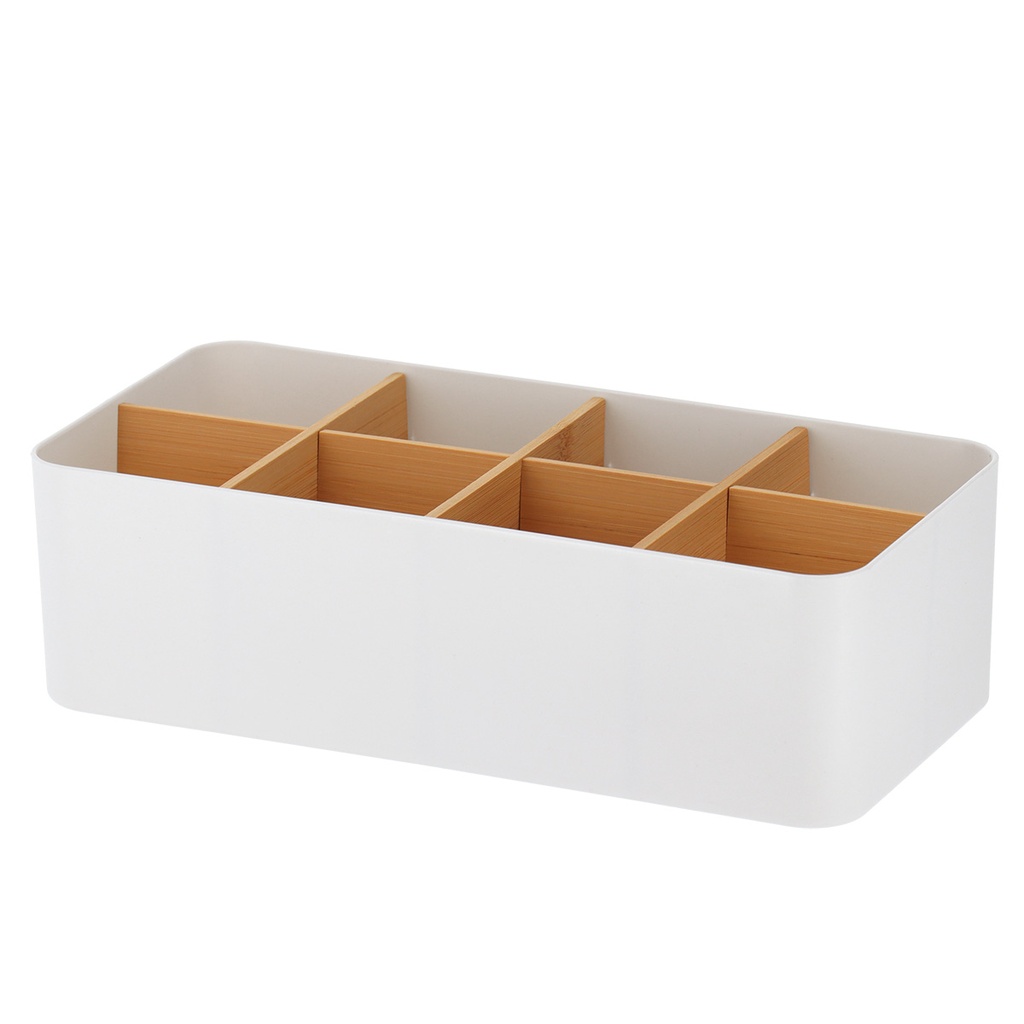 Organisateur rectangulaire 8 comp. plastique/bambou - blanc mat