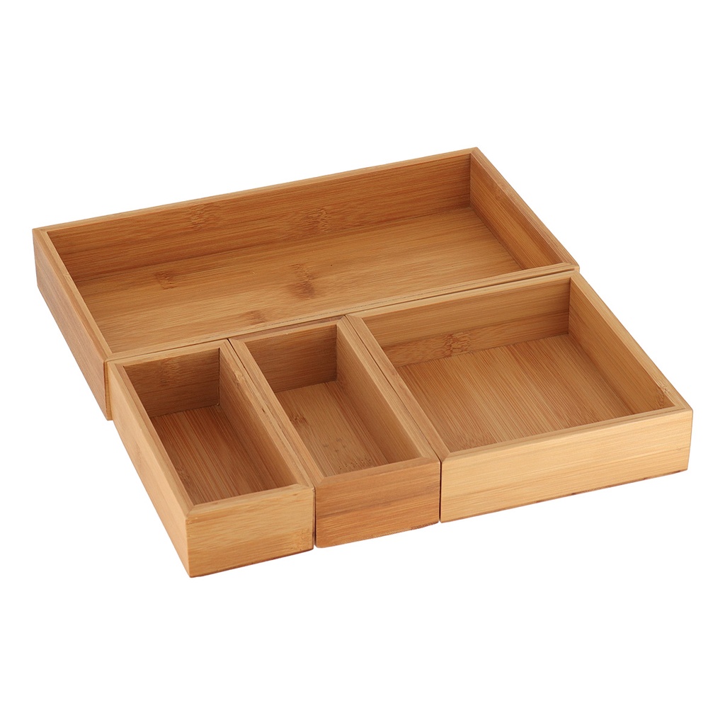 Organisateur de tiroir en bambou avec 4 boites de rangement superposables - bambou
