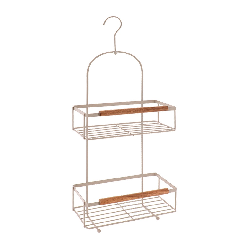 Serviteur rectangulaire metal 2 niveaux avec crochet / deco acacia - beige