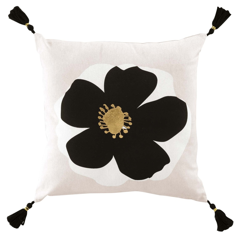 Coussin dehous. compr. pompons 45 x 45 cm coton imprime or issey des. place