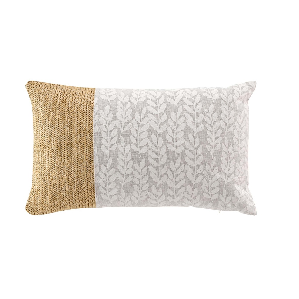 Coussin dehous. compresse 30 x 50 cm polycoton imp.+imit. raphia lesly des place
