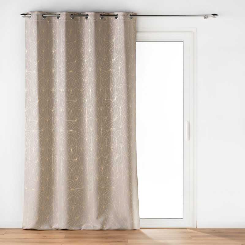 Rideau a oeillets 140 x 260 cm occultant imprime metallise eclat taupe