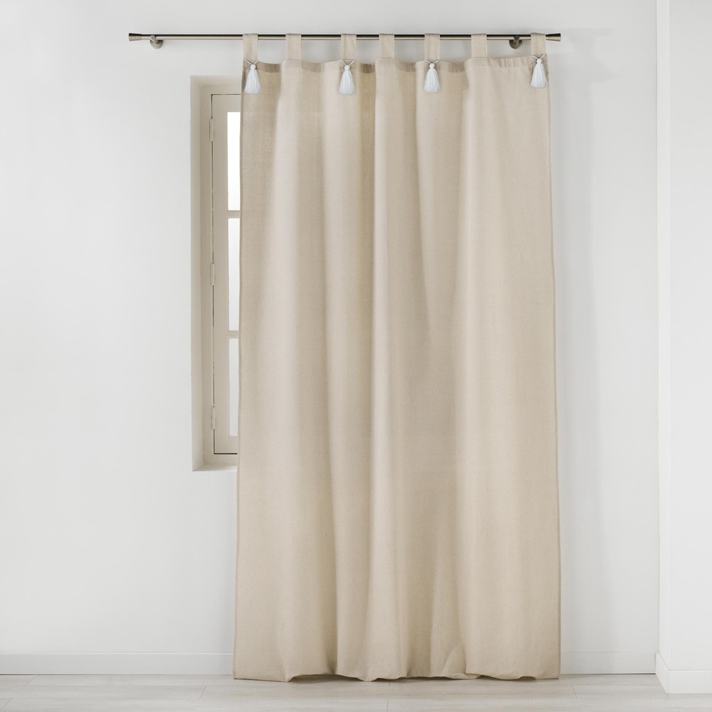 Rideau a passants+pompon blanc 140 x 240 cm polycoton uni cyrine