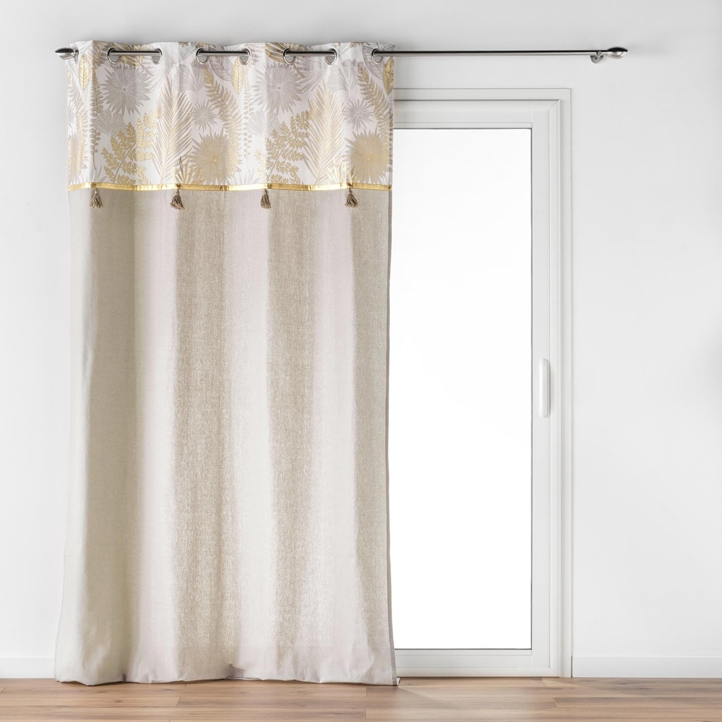 Rideau a oeillets 140 x 240 cm coton/polyester+top met+pompon melisse