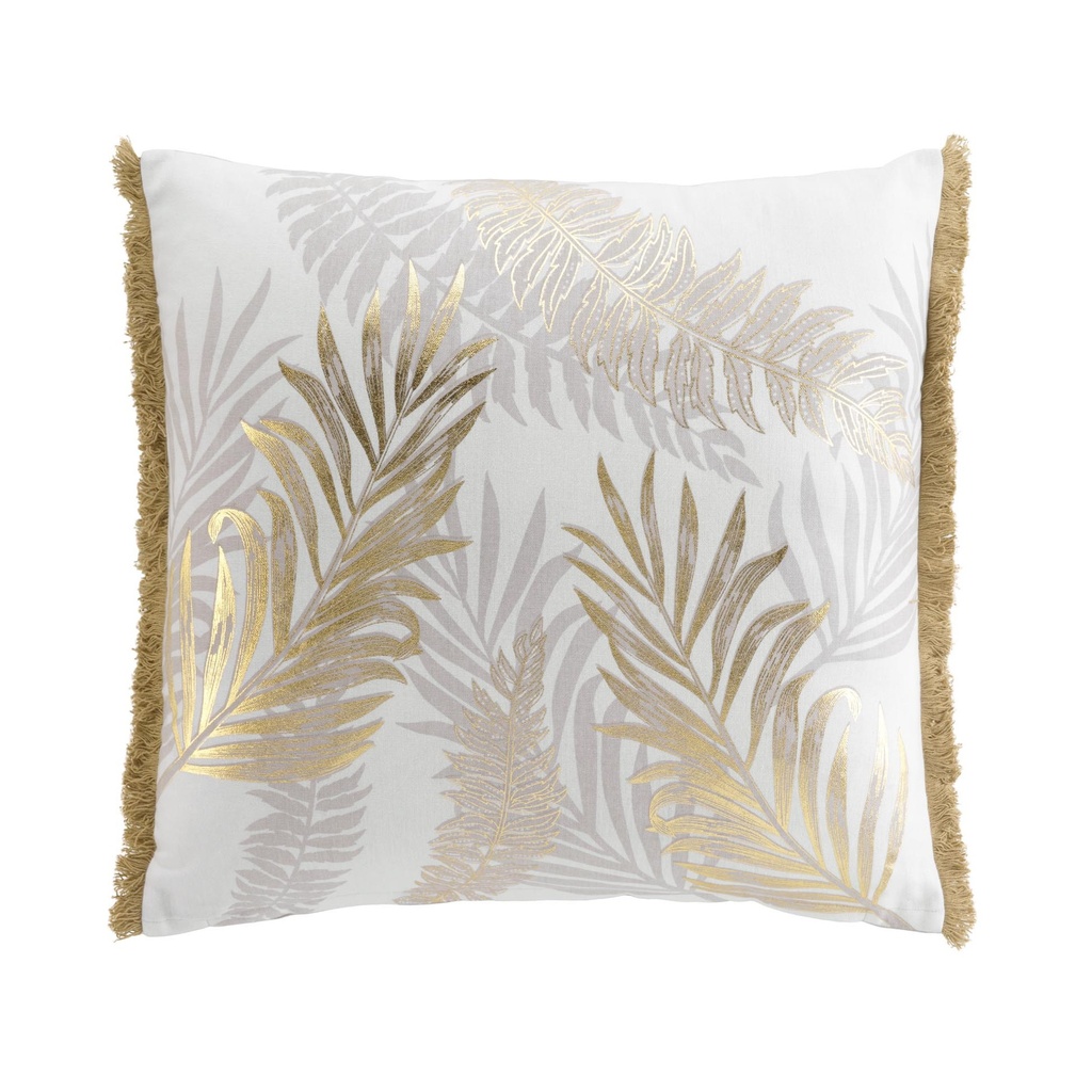 Coussin dehous. compr. frange 50x50 cm coton/polyester imp. metal. melisse des p