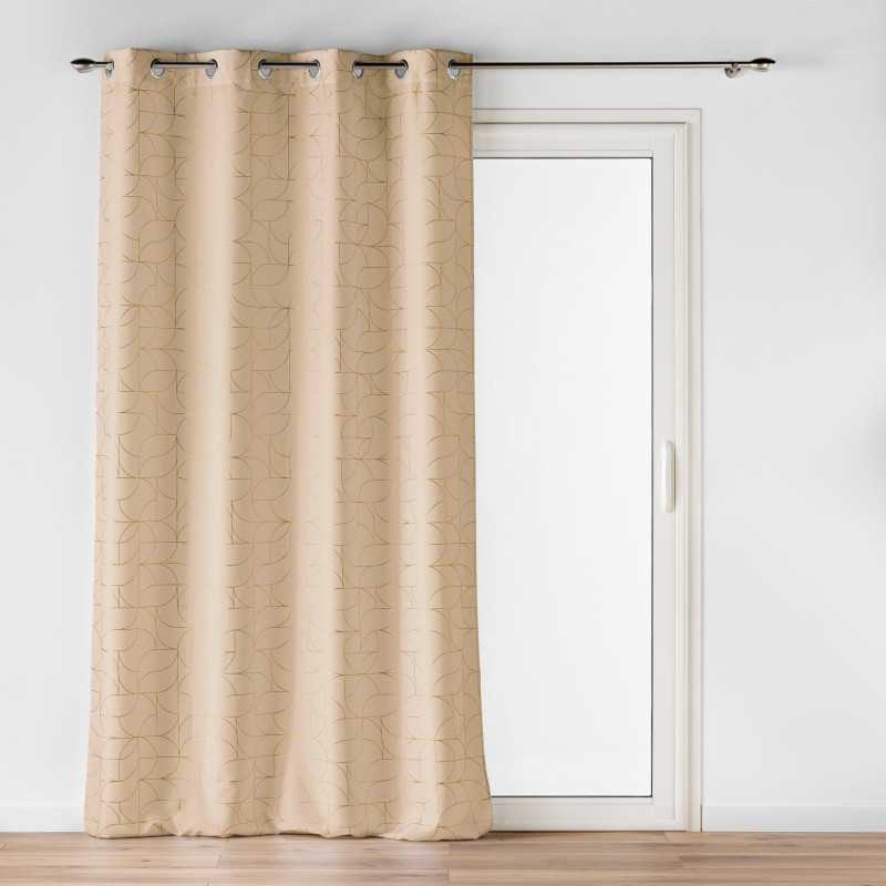 Rideau a oeillets 140 x 260 cm polyester imprime metallise louxor beige