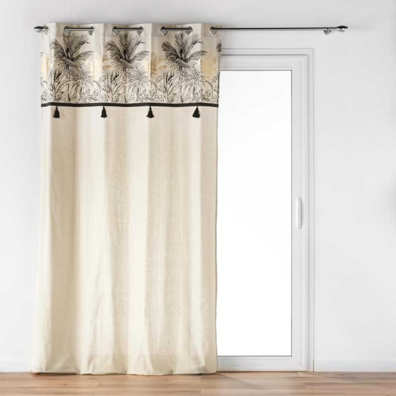 Rideau a oeillets 140 x 240 cm coton/polyester top metpompon papaya