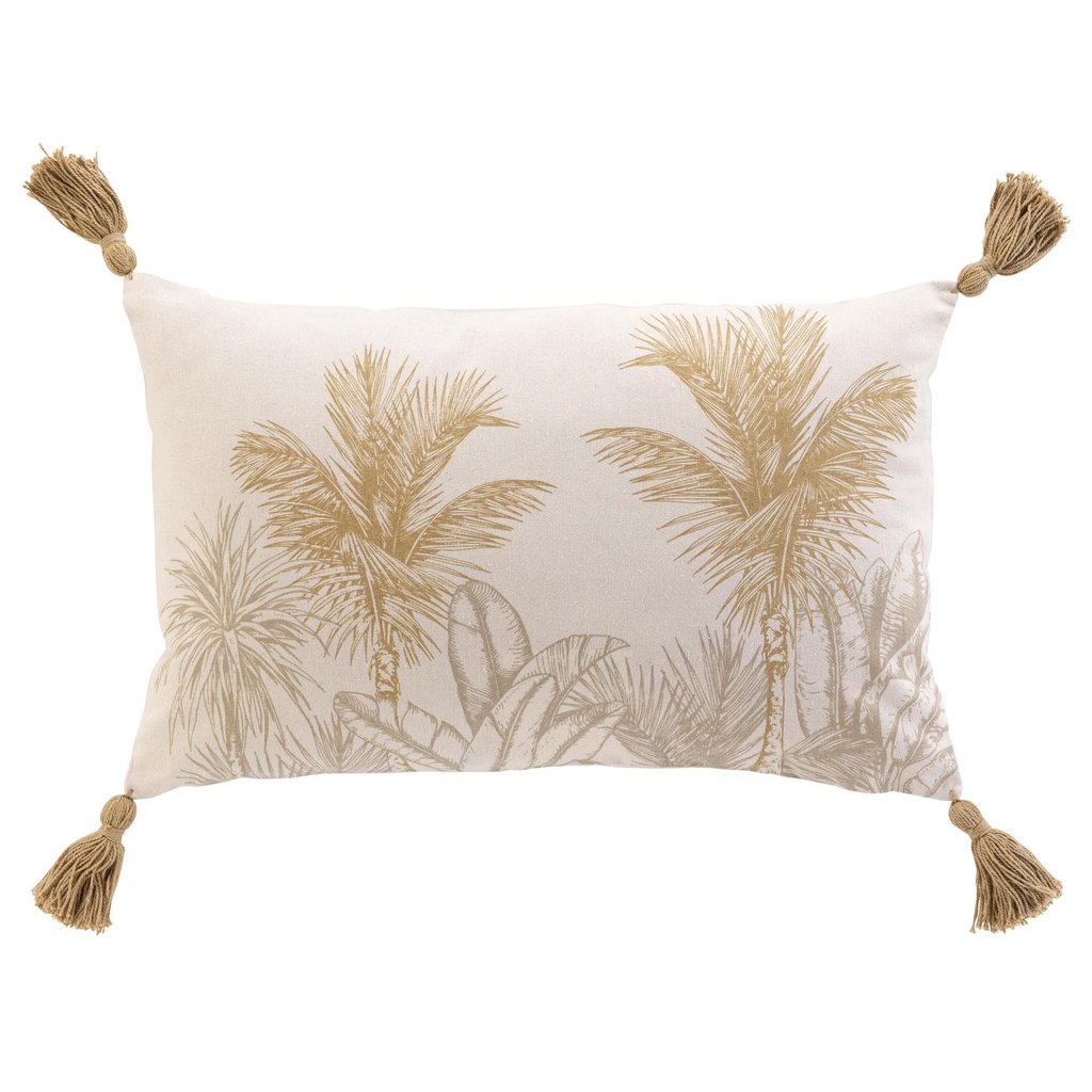 Coussin dehous. compr. pompons 30 x 50 cm coton/polyester imprime dune des place