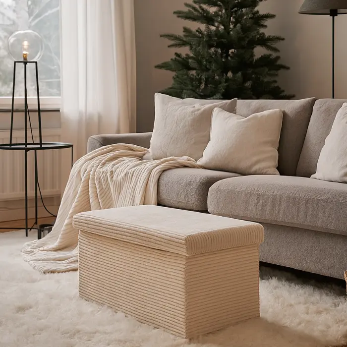 Pouf "Wendy" biscuit velours côtelé