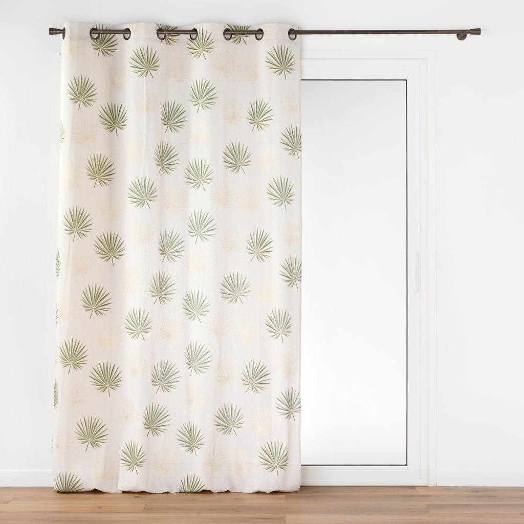 Rideau a oeillets 140 x 240 cm polycoton imprime metallise lotus vert