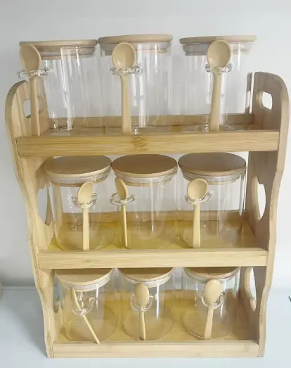 Ensemble de bocaux à épices en bois - 240