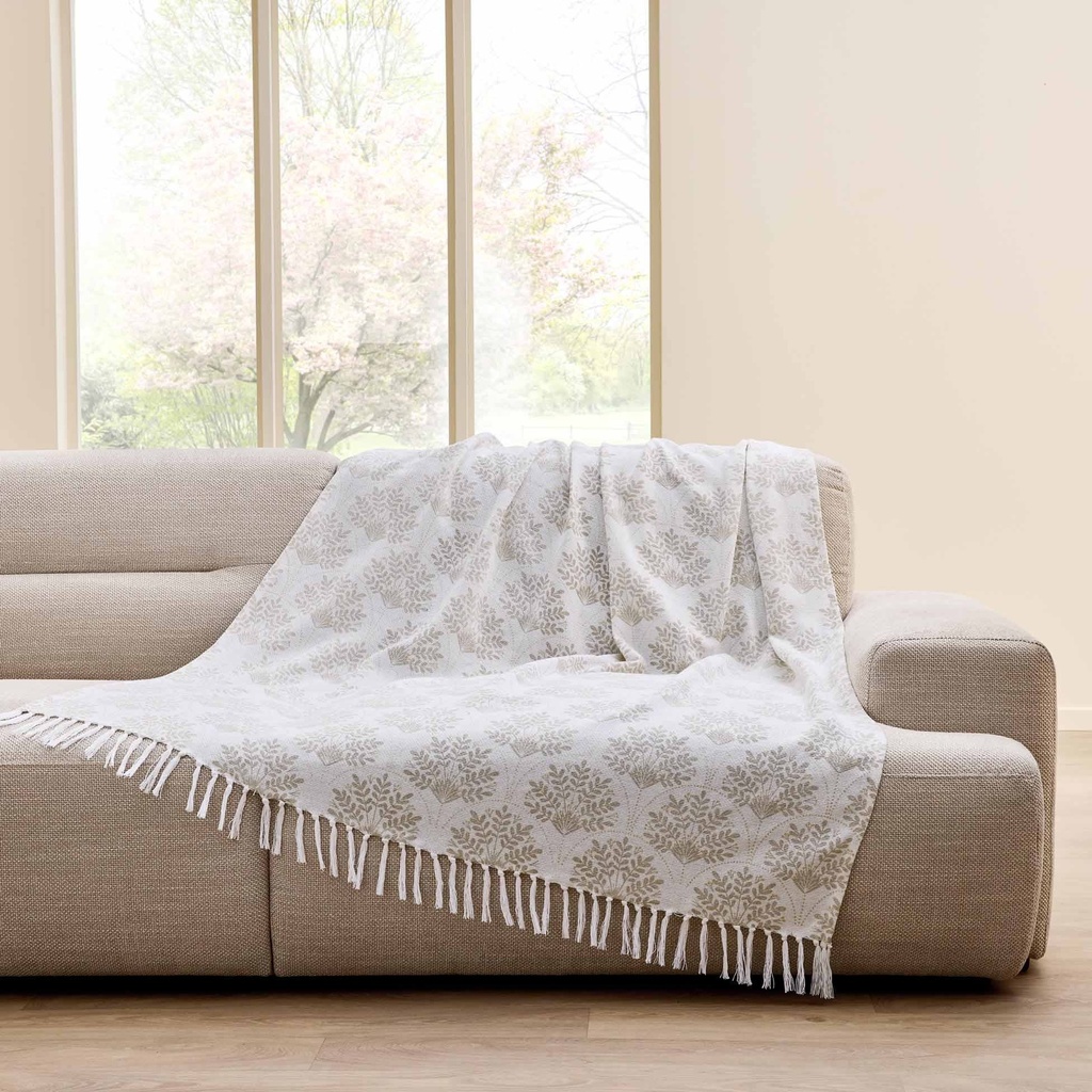 Plaid a franges 125 x 150 cm coton/polyester imprime metal. majestia