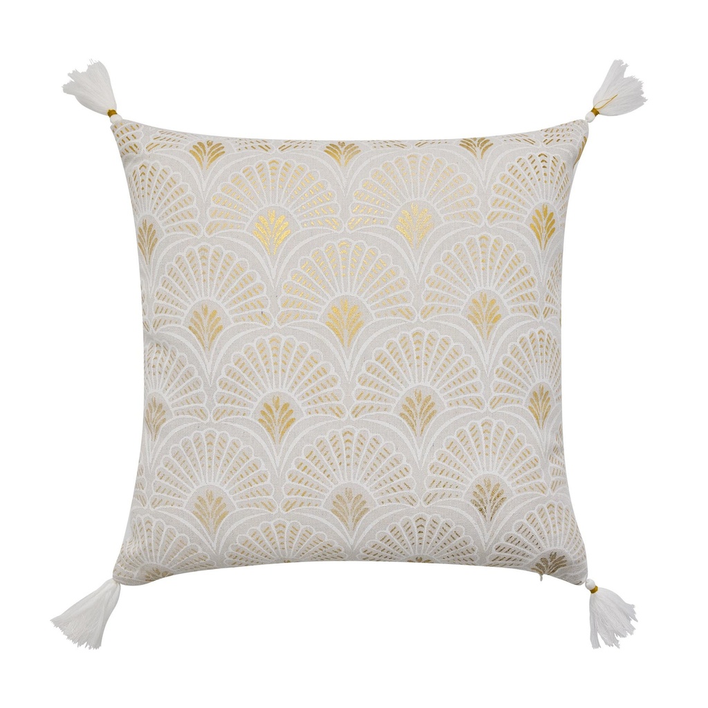 Coussin dehous. compr. pompons 45 x 45 cm polycoton imp. metal. layoa des. place