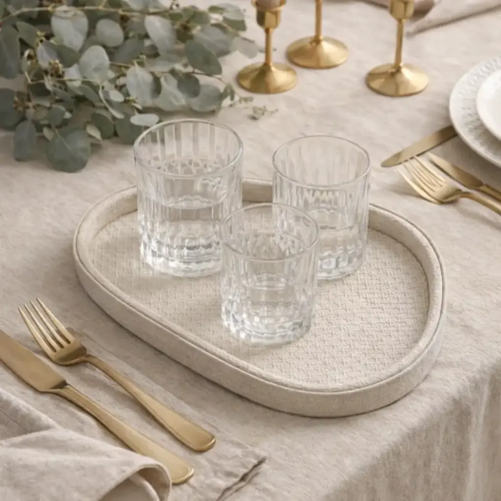 Plateau cannage galet similicuir 42*30*3.5 cm