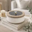 Boite ronde cannage avec couvercle acrylique 26*26*12 cm