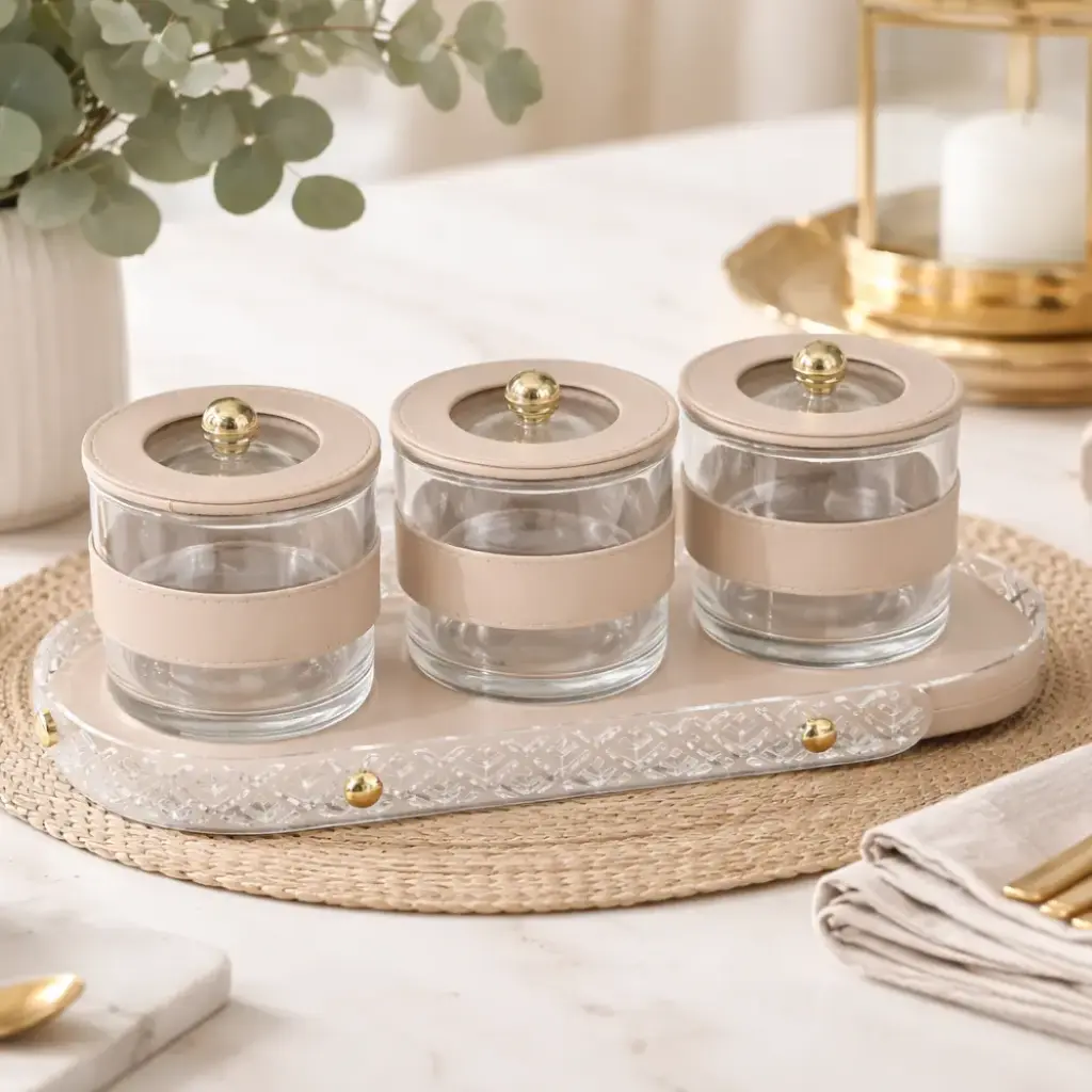 Plateau avec ensemble de 3 bonbonières Ø10cm