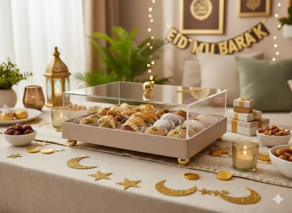 Présentoire rect simili avec cloche 35*25*19.5 cm