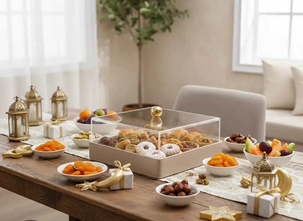 Présentoire carré simili avec cloche 20*20*11 cm