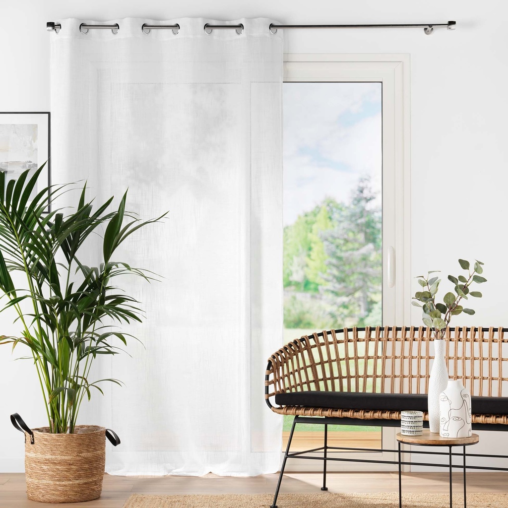 Panneau a oeillets 140 x 240 cm effet lin tisse haltona blanc