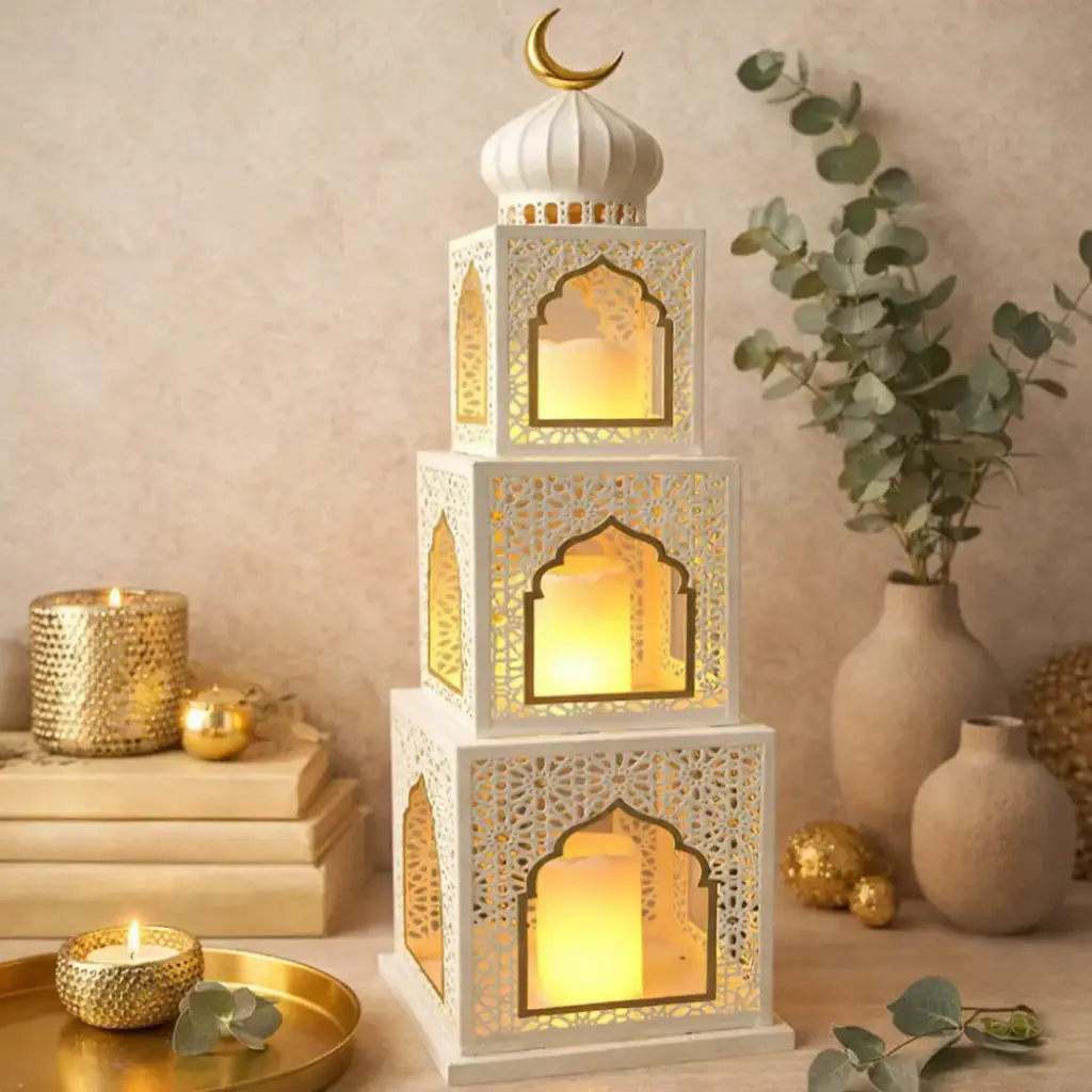 Photophore 3 niveaux ajouré carré 24*24*94cm - Naelia