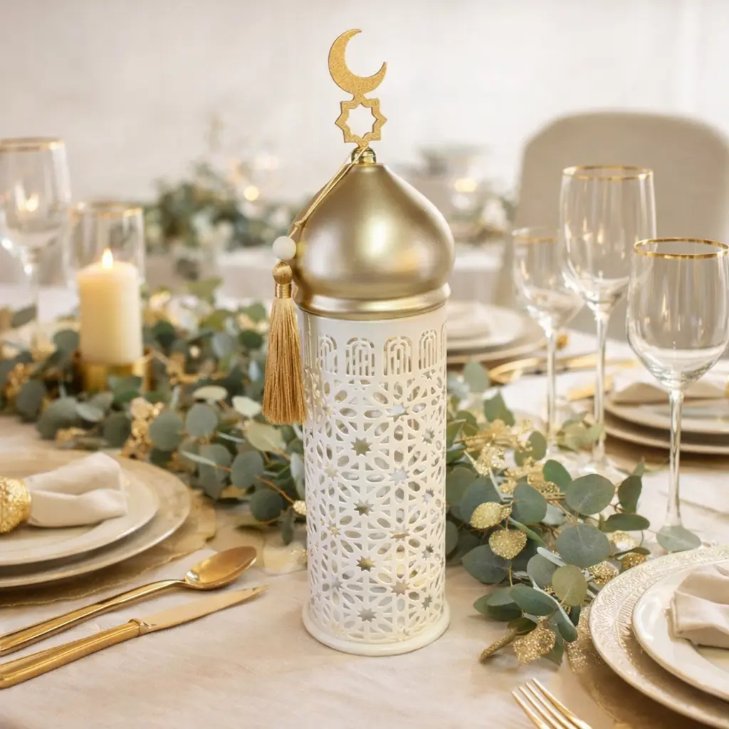 Minaret ajouré led tounant dome or 10*10*35cm - Amina