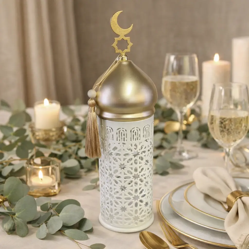 Minaret ajouré led tournant dome or 10*10*31cm - Amina