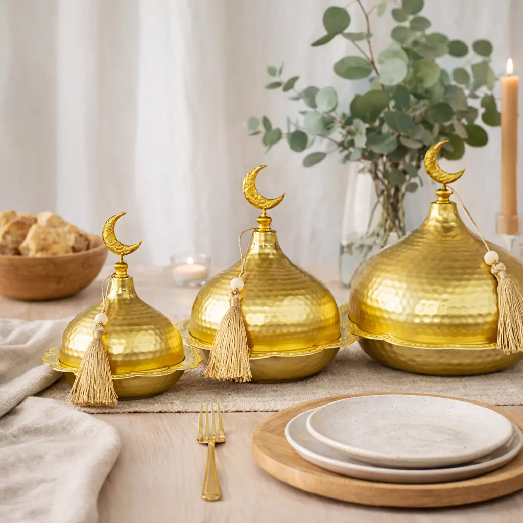 Plat avec dome or martelé 19*19*17cm  - Elyas