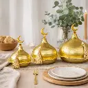 Plat avec dome or martelé 19*19*17cm  - Elyas