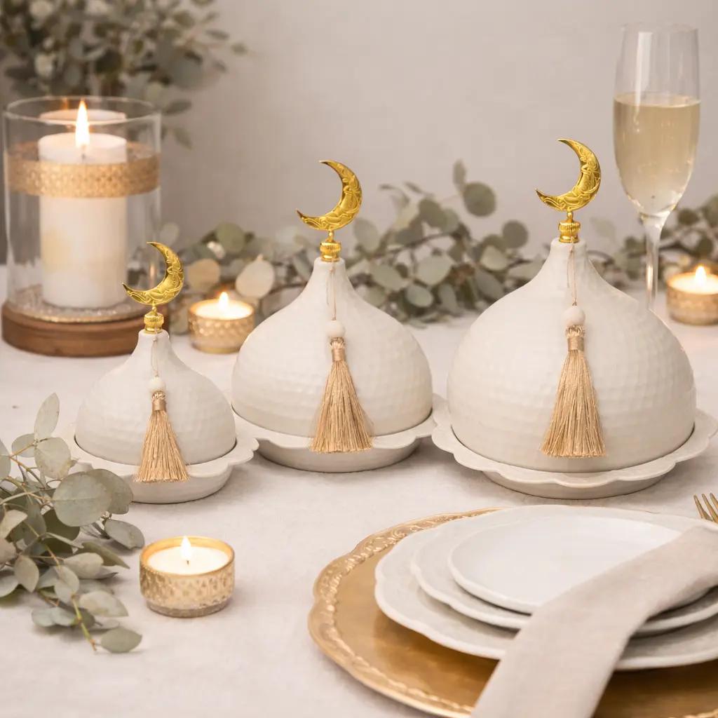 Plat avec Dome martelé Greige 24*24*23cm - Elyas