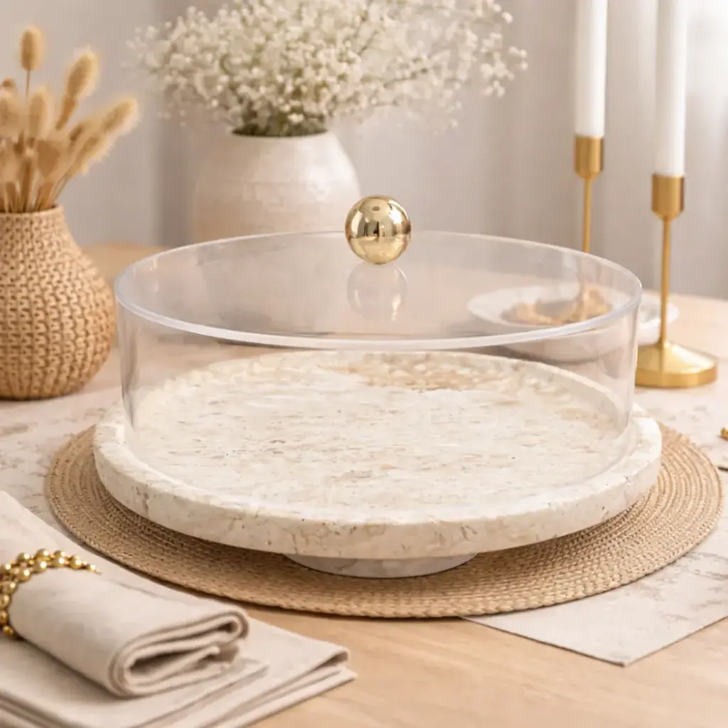 Plat a cloche effet travertin 30cm - Eliah