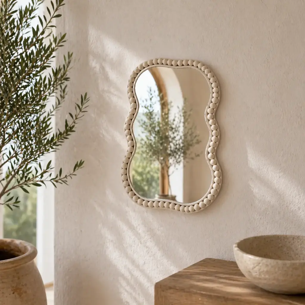 miroir perles de bois vague 