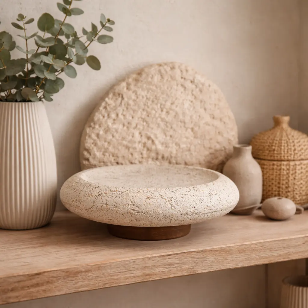 Support présentoir pierre et bois