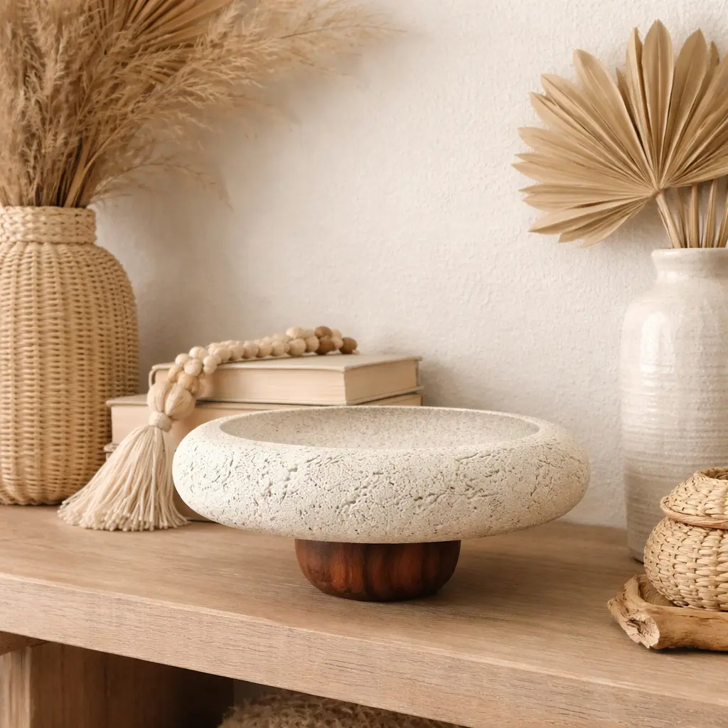 Support présentoir pierre et bois