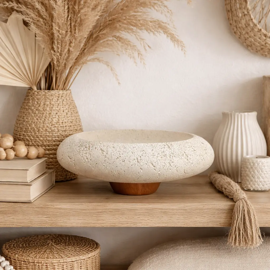 Support présentoir pierre et bois