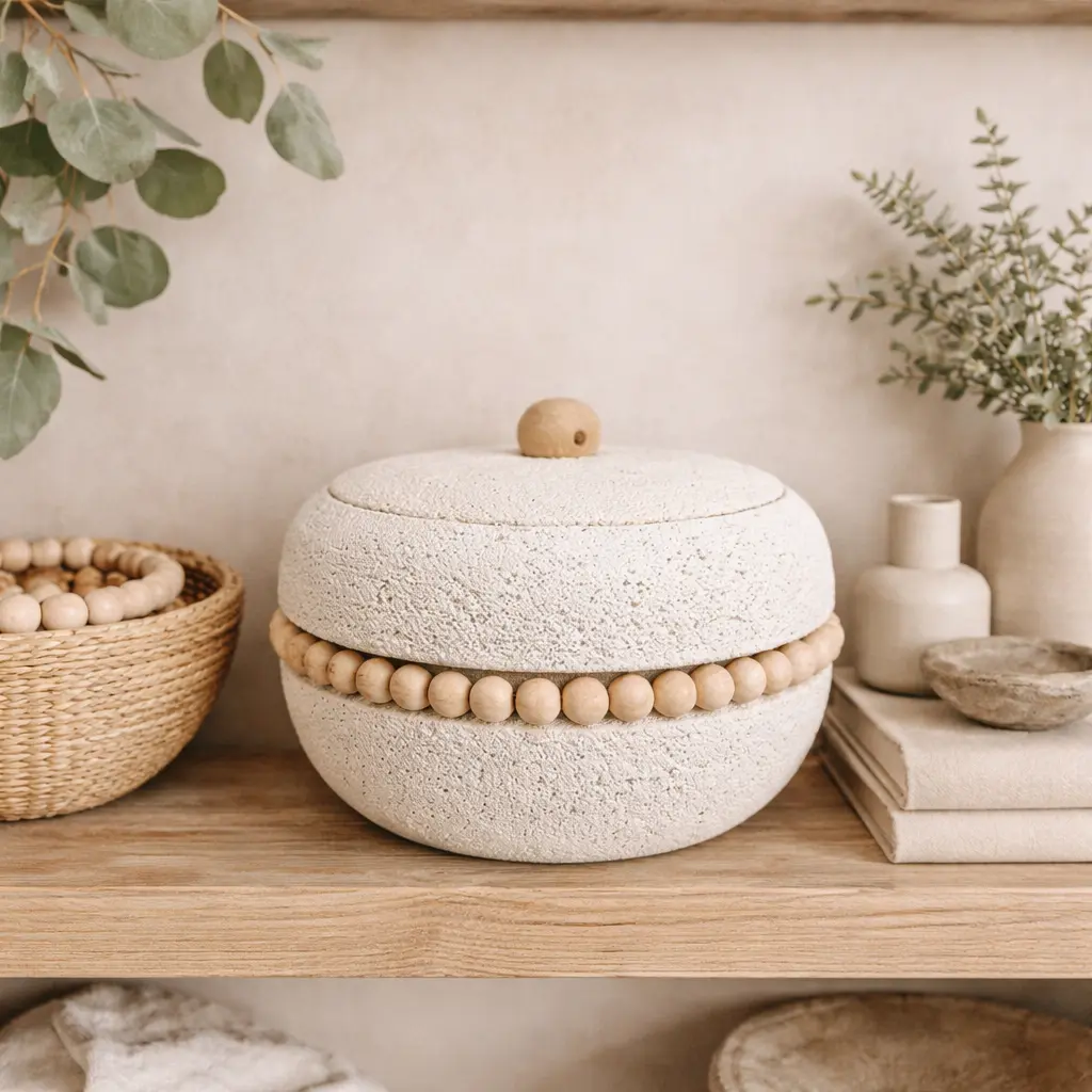 Pot avec couvercle pierre et perles