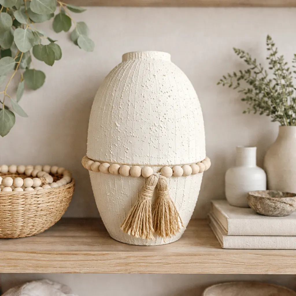 Grand Vase avec perles et pompoms 30 CM