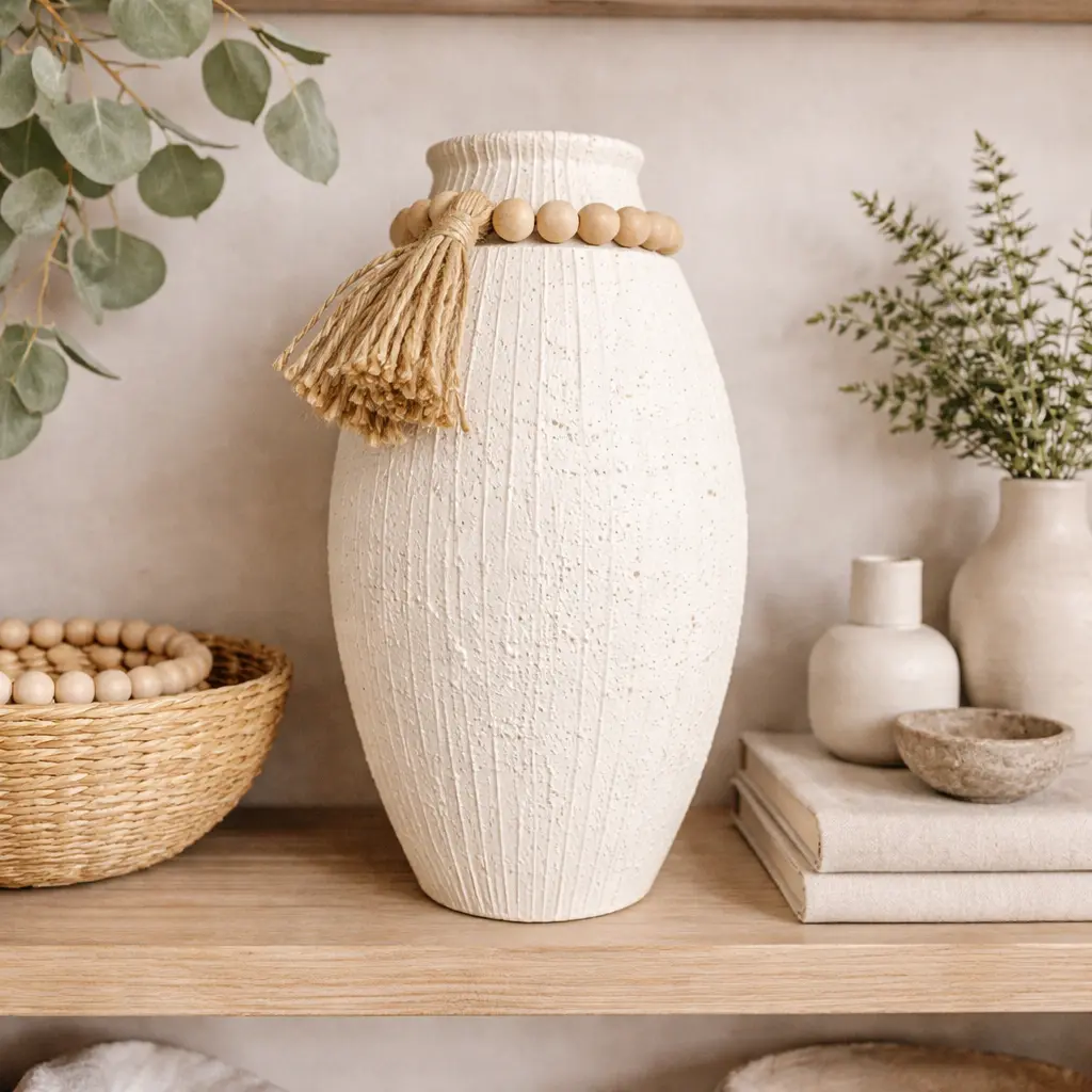 Grand vase avec perles et pompoms