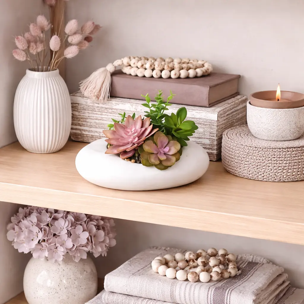 Plante artificielle  succulente rose pot ovale