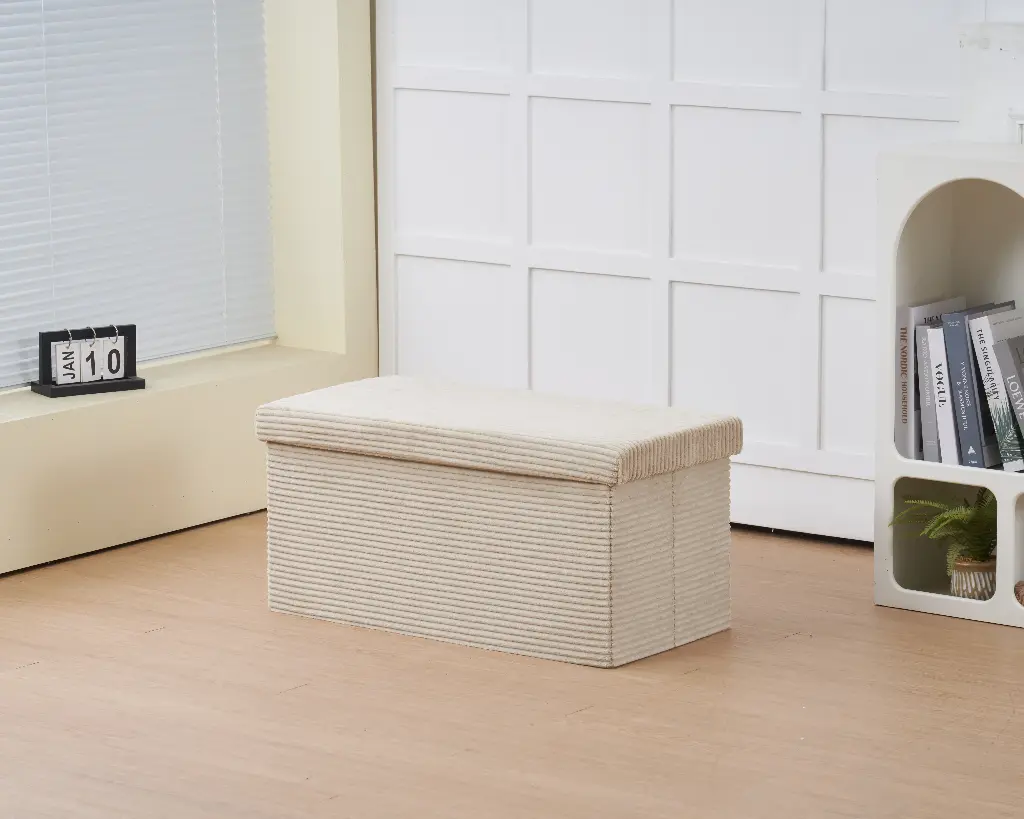 Pouf "Wendy" beige velours côtelé