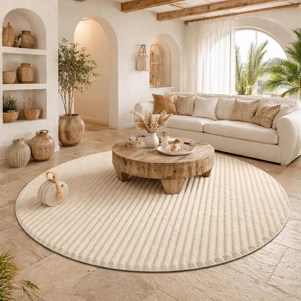 Tapis 160cm rond - "TORRENTE" effet fourrure beige