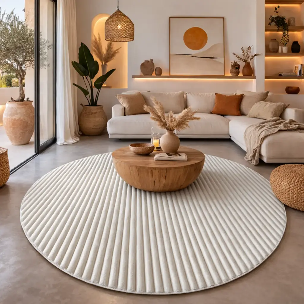 Tapis 160cm rond - "ORENSE" Effet Fourrure Blanc