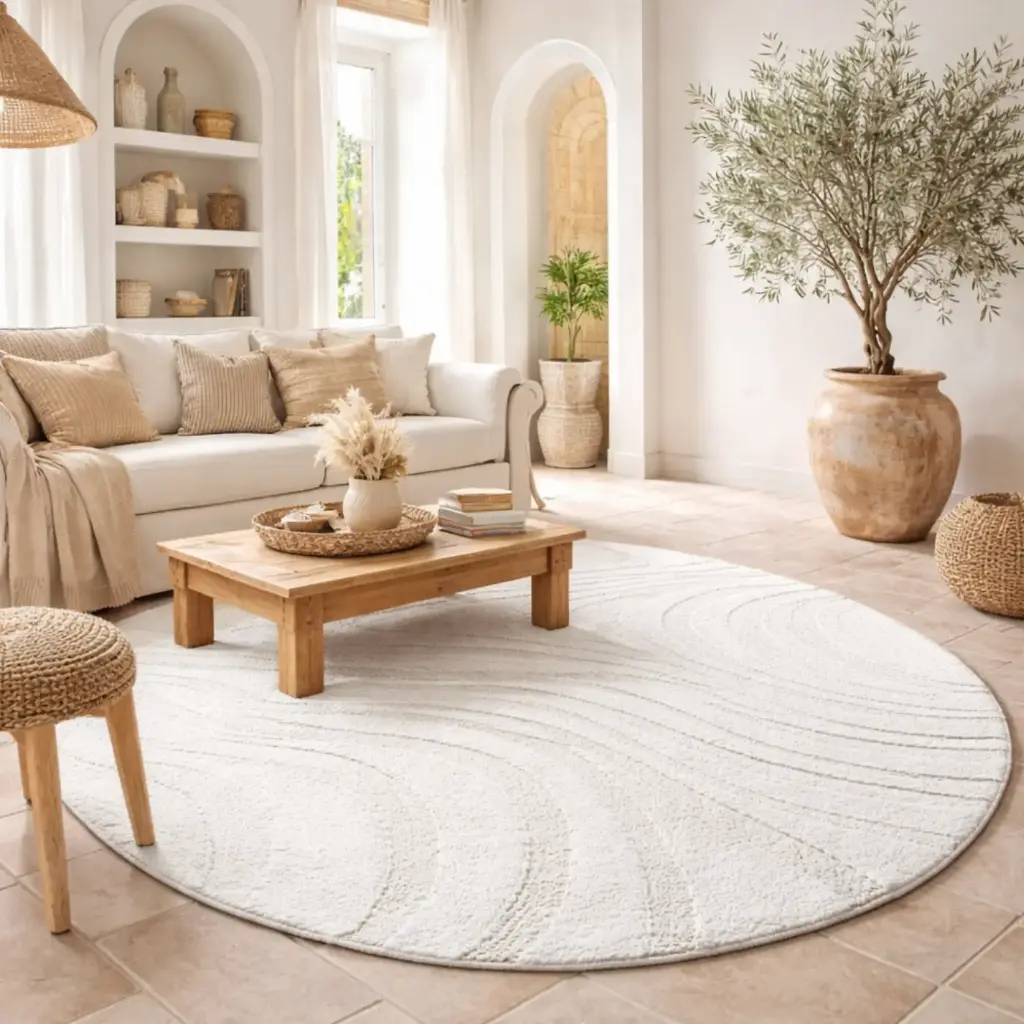 Tapis 160cm rond - "ALGÉSIRAS" Blanc Fourrure 