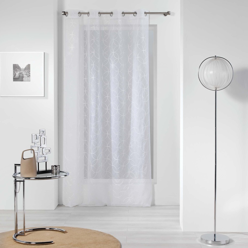 Panneau a oeillets 140 x 240 cm voile sable brode olympia blanc