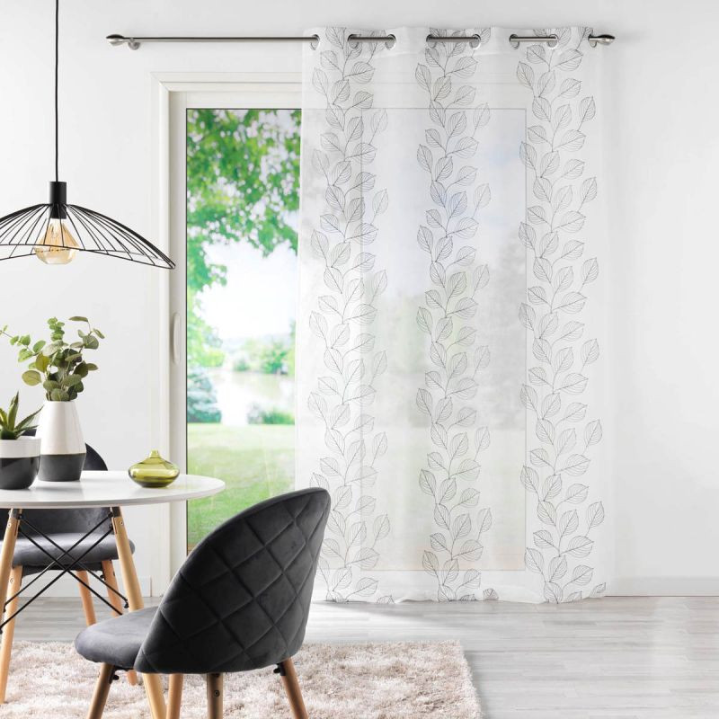 Panneau a oeillets 140 x 240 cm voile sable brode edenia blanc